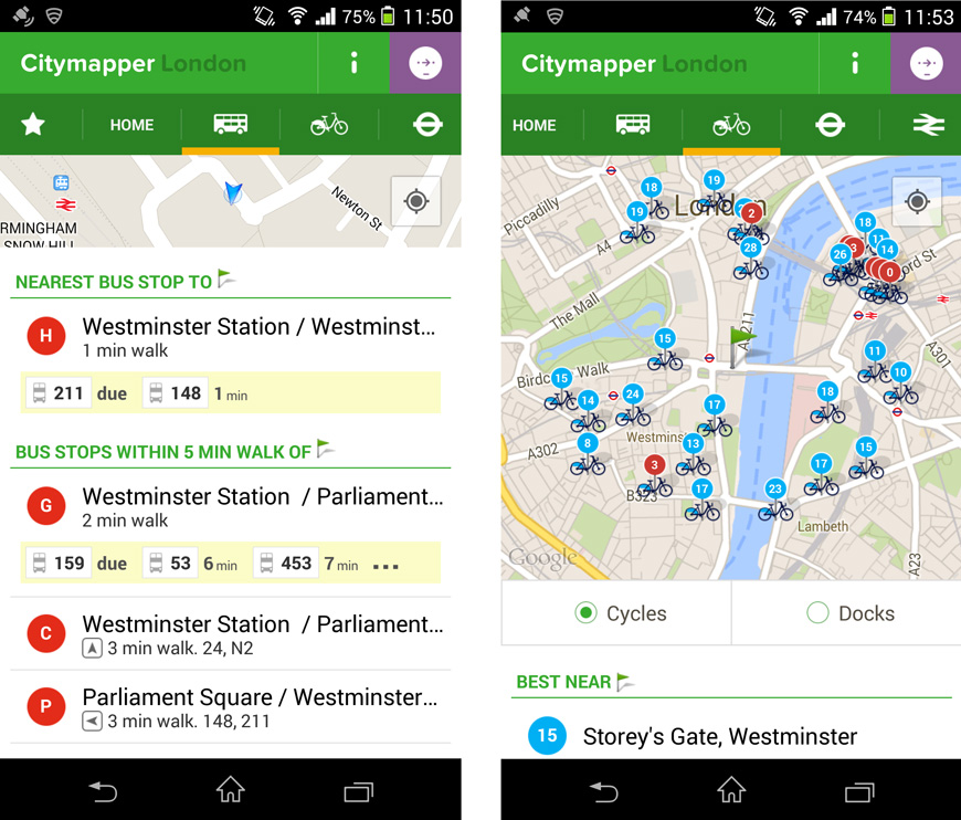 Aplicación Citymapper - Londres