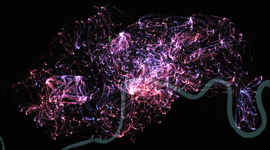 London Cycle Hire Scheme – Visualising Cycle Movements (Illustration courtesy of City University London).
