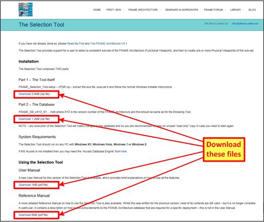 Figure 13: FRAME Selection Tool download page