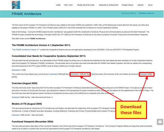 Figure 10: Selecting FRAME User Needs files to download