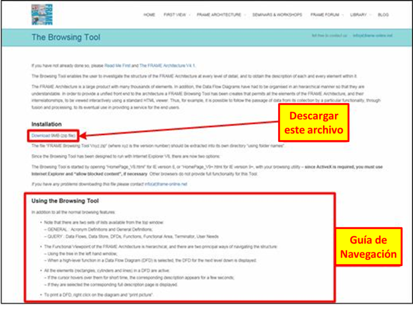 Figura 11: página de descarga de herramientas FRAME Browsing Tool