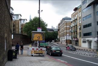 Street scene in London showing CCTV camera above VMS for Olympic Games (copy ITS United Kingdom)